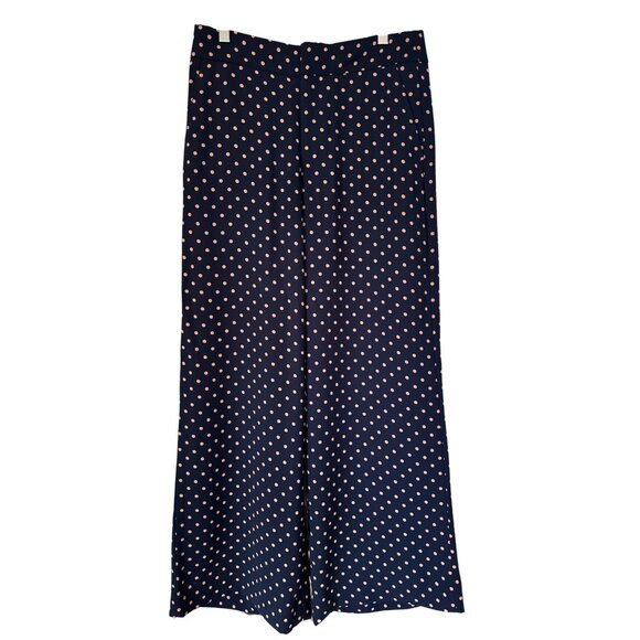 NWT Navy & Blush Polka Dot Washable Stretch, Wide Leg Trousers, Size 6P - Picture 1 of 6